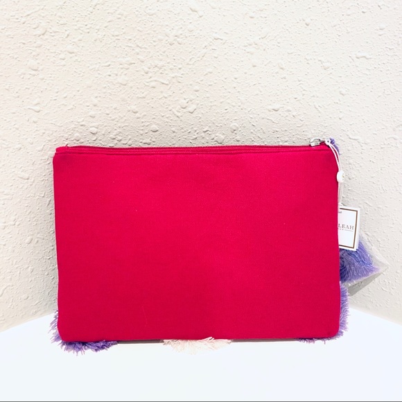 Anthropologie Red, Purple & Cream Embroidered Tassel Clutch - Picture 3 of 5